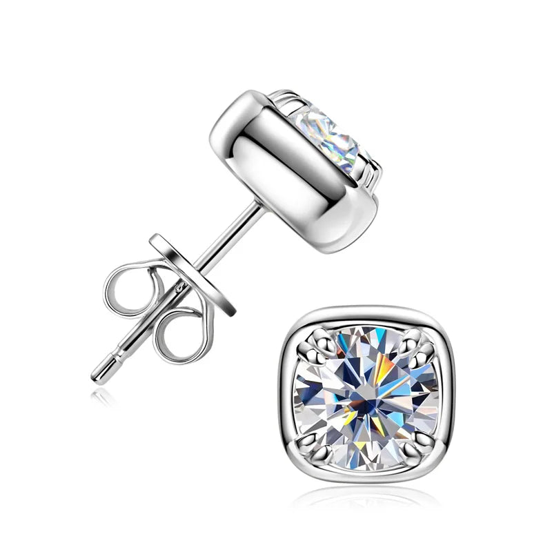 Round Moissanite Square-Setting Stud Earrings β Silver Tone β BandsCo Straps