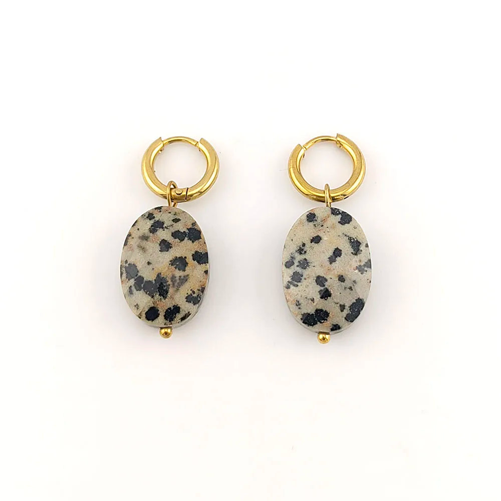 Oval Jasper Hoop Earrings, Stainless Steel