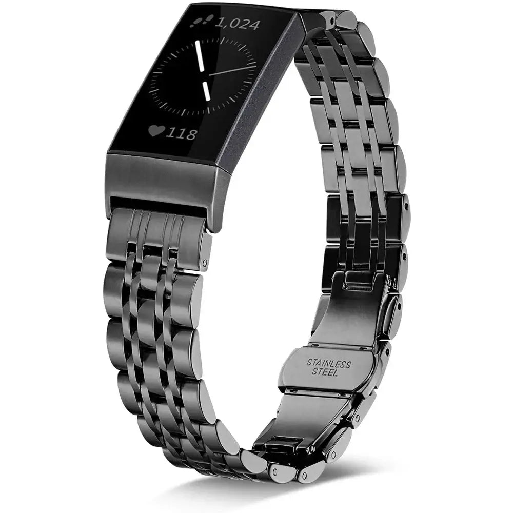 Stylish stainless steel metal band for Fitbit Charge 2, 3, 4, 5, and 6, combining comfort and durability.