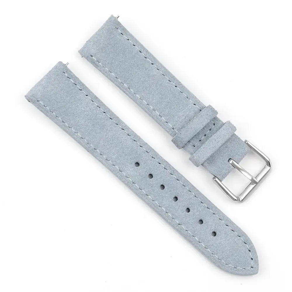 Soft suede leather strap in light blue for Samsung Galaxy Watch, 20mm band size, offering comfort and style.