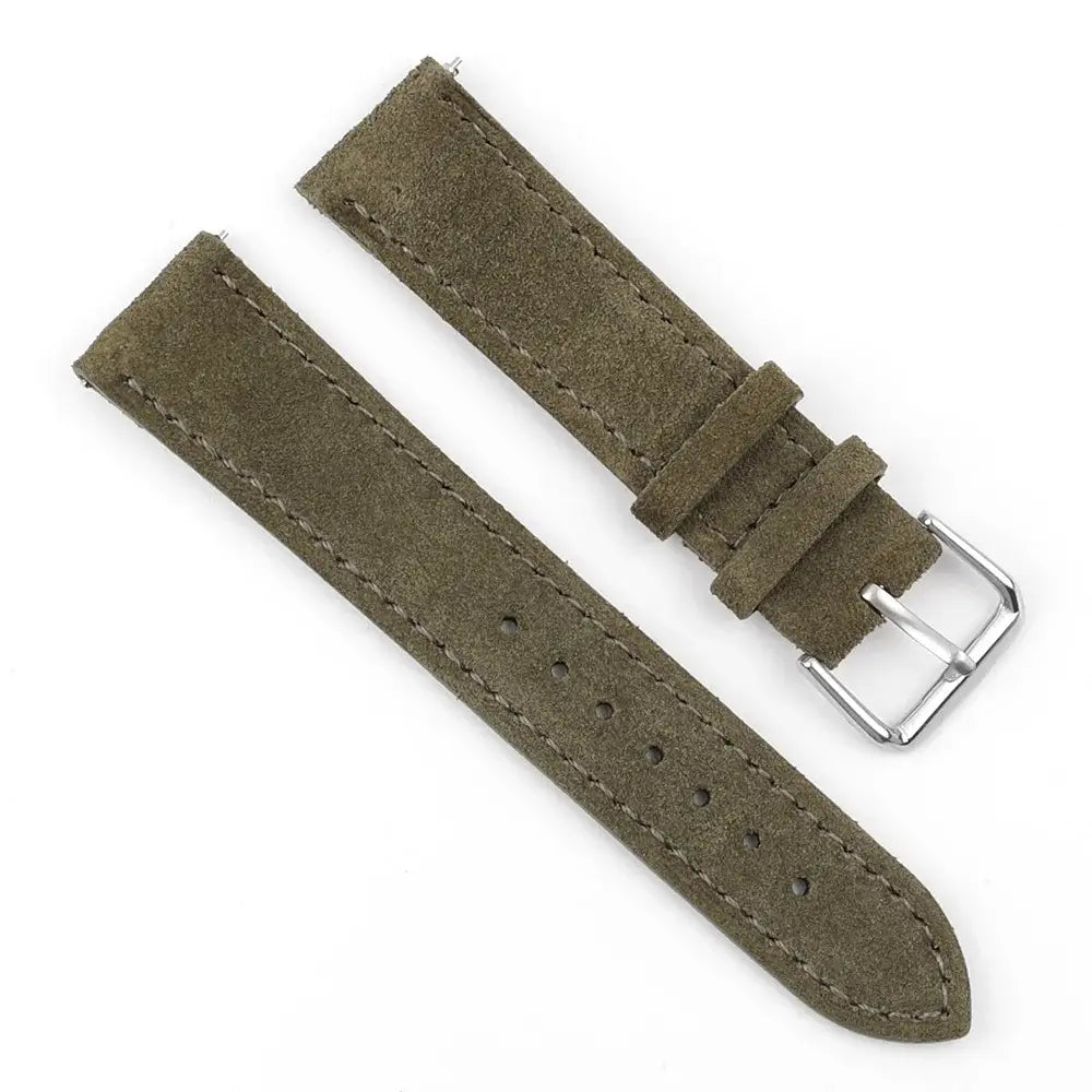 Soft suede leather strap in olive green for Samsung Galaxy Watch, 20mm size, stylish and comfortable design.