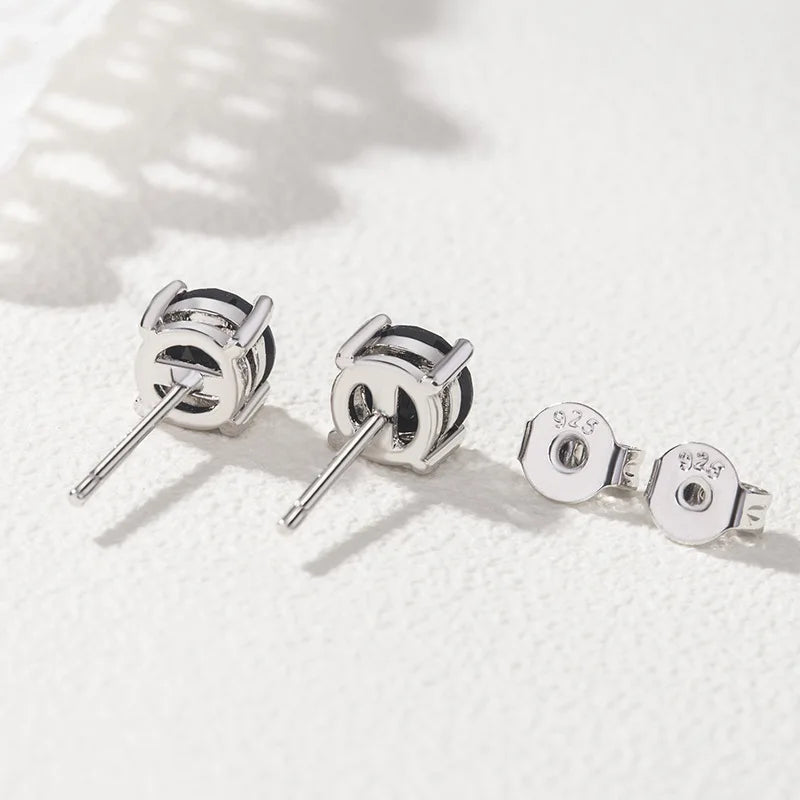Obsidian Stud Earrings, 925 Sterling Silver