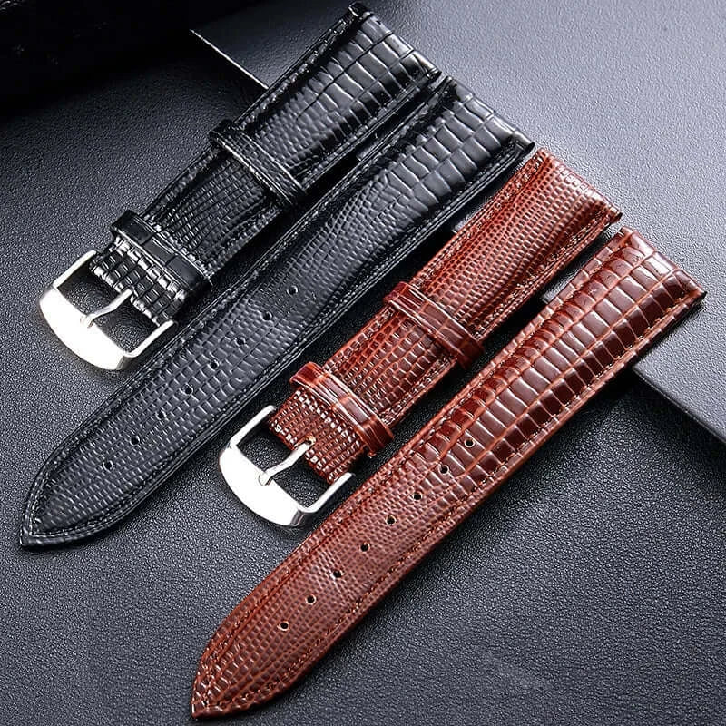 Black and brown leather straps for Ticwatch, adjustable bands in various sizes for a perfect wrist fit.