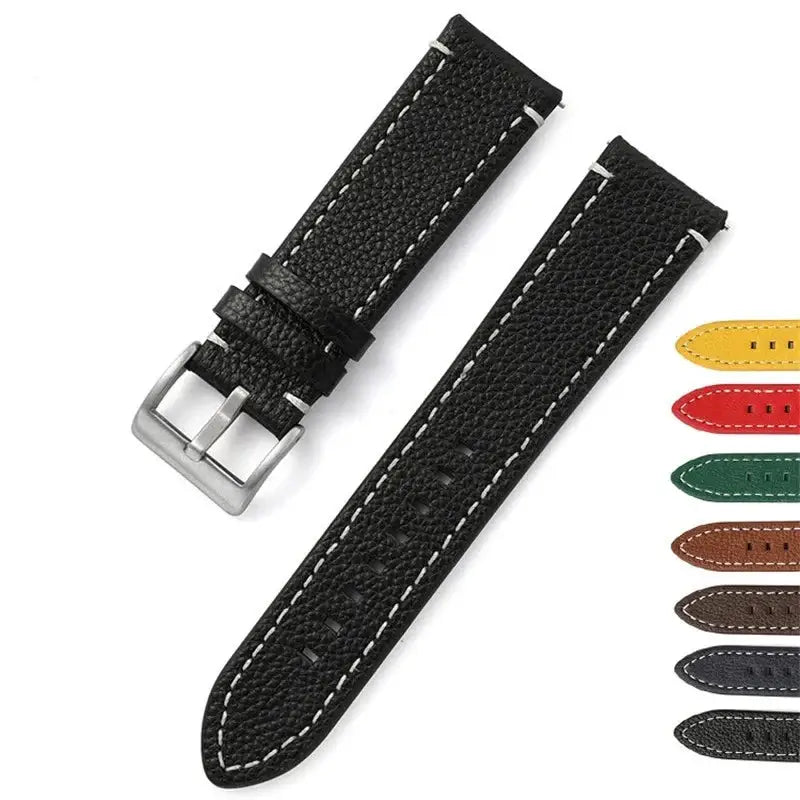 Black leather Suunto watch band with white stitching, perfect for adding style and durability to your device.