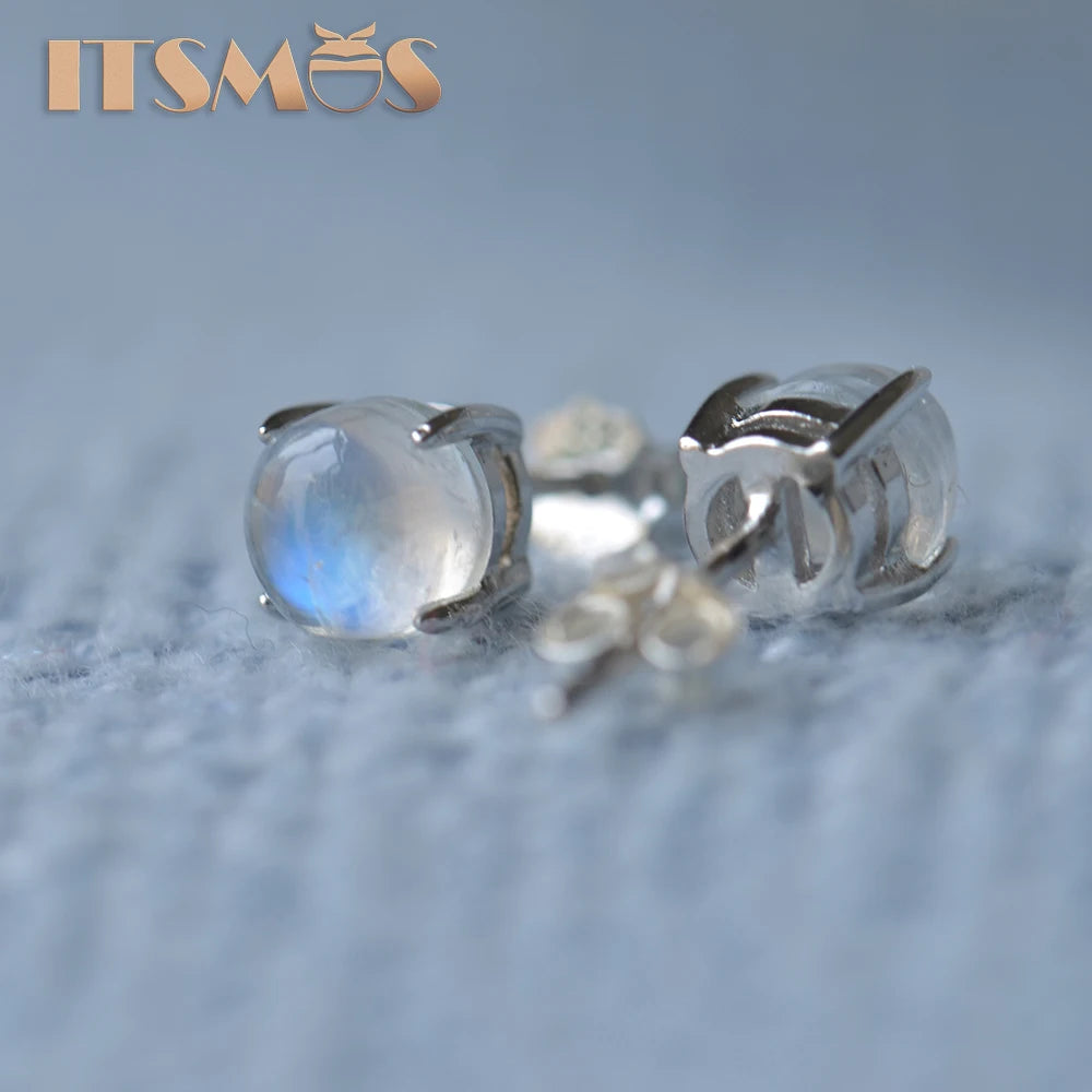 Oval Moonstone Stud Earrings, 925 Sterling Silver, photo 7