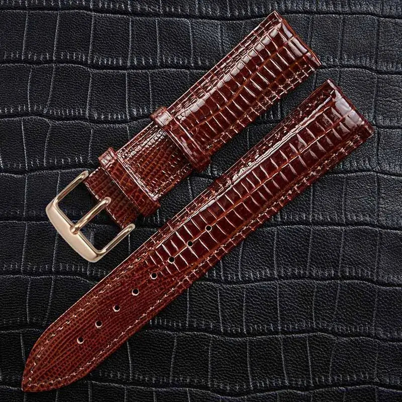 Brown leather watch strap with crocodile texture and silver buckle, perfect for Ticwatch models.