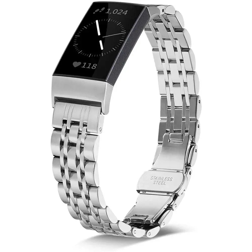 Elegant stainless steel metal band for Fitbit Charge 2, 3, 4, 5, and 6, combining style and durability for a perfect fit.