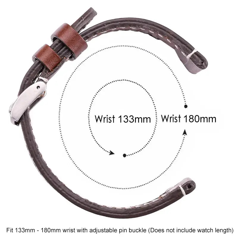 Adjustable leather Suunto watch band fitting 133mm to 180mm wrist, showcasing comfort and durability for active lifestyles.