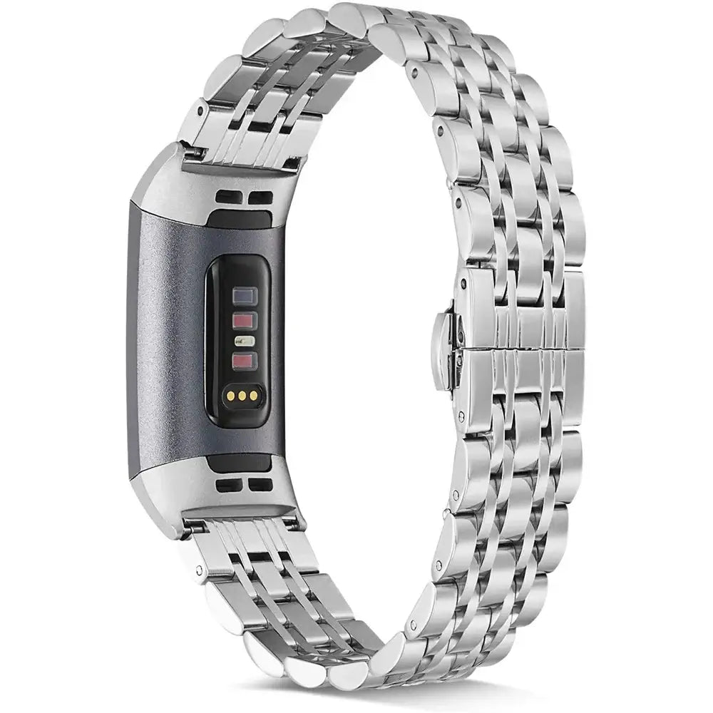 Stylish metal band for Fitbit Charge 5, 6, 3, 4, and 2, offering durability and comfort for enhanced smartwatch wear.