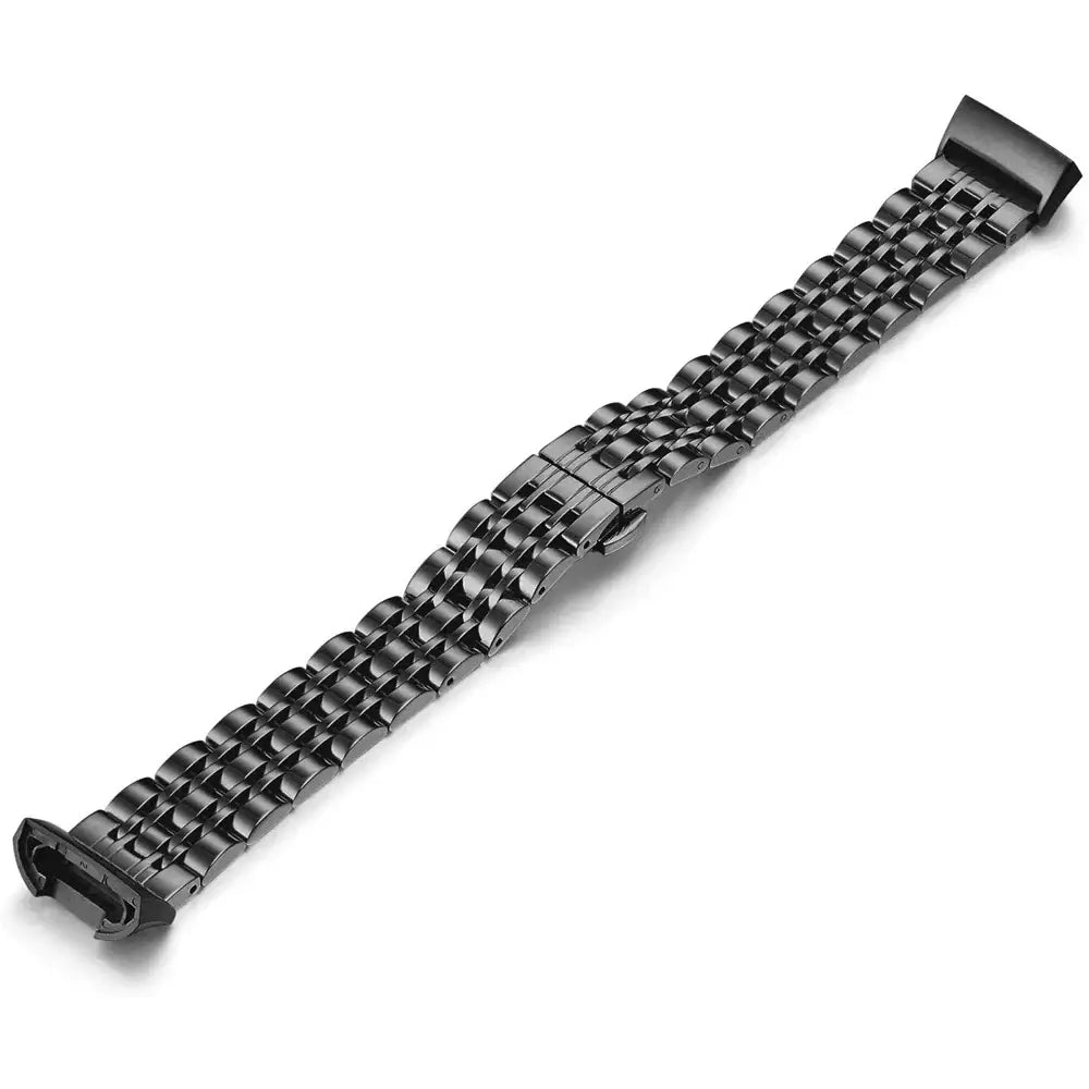 Stylish metal band for Fitbit Charge 2, 3, 4, 5, and 6 in sleek black, offering comfort and durability for your smartwatch.
