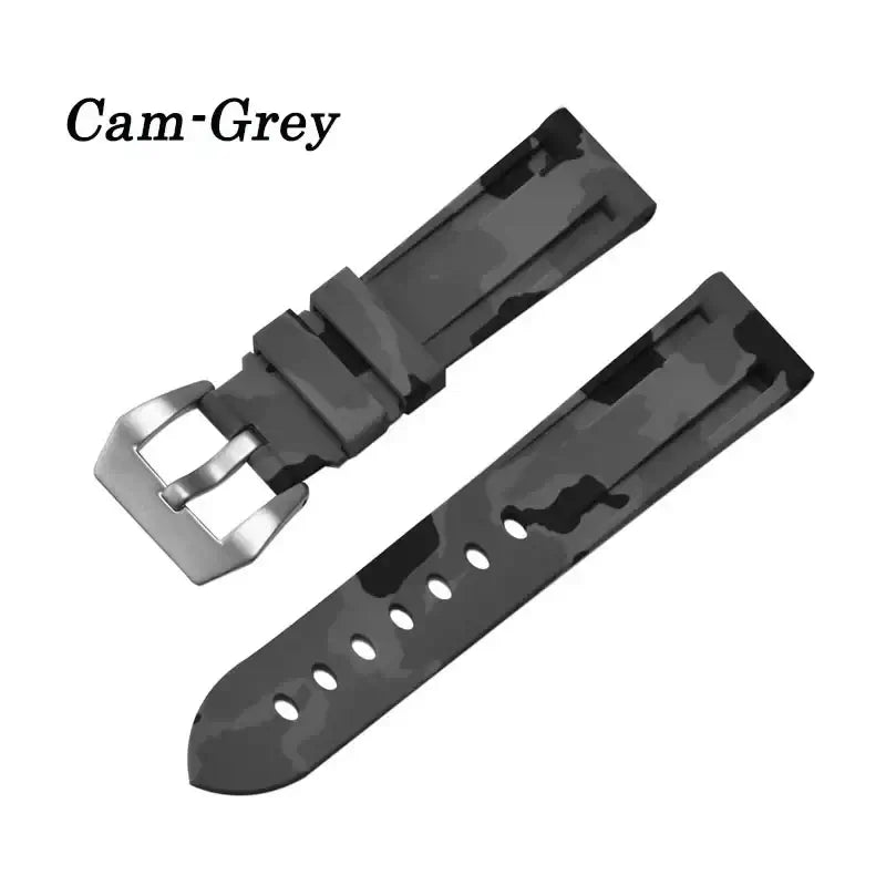 Cam-Grey silicone band for Huawei Watch, featuring a sleek and modern camo design and durable buckle.