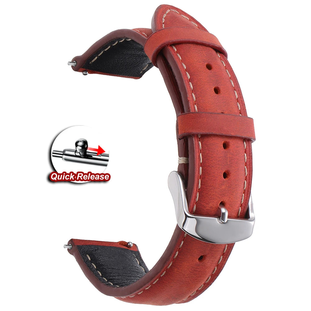 Vintage Stitched Leather Band in Red