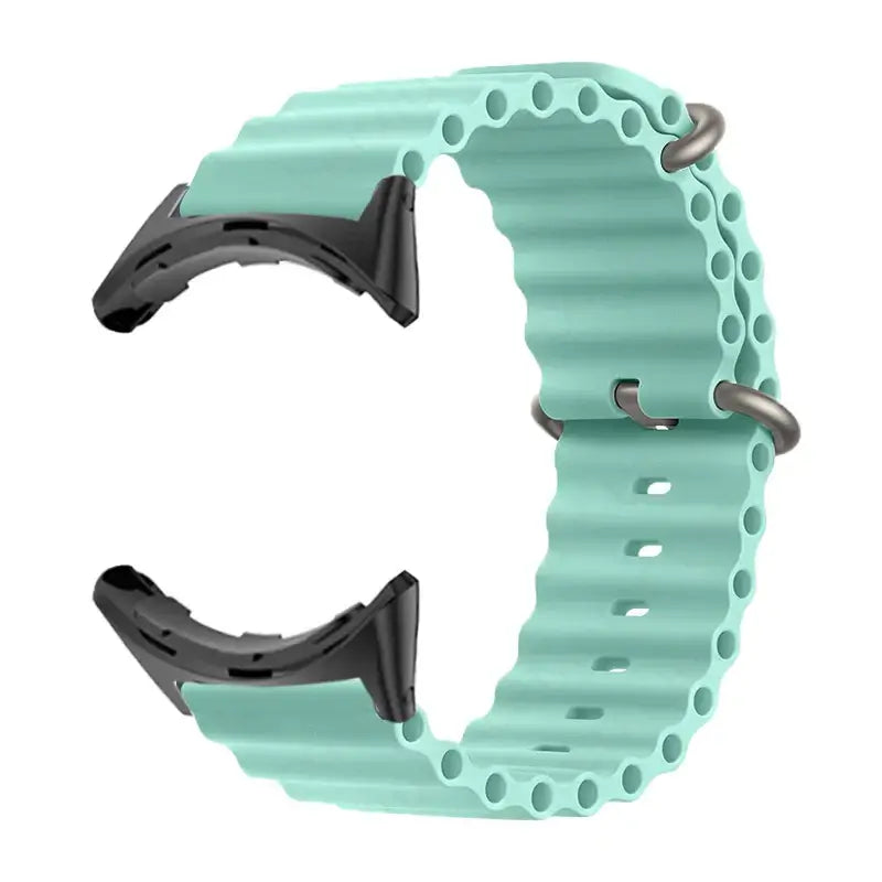 Mint green silicone strap for Google Pixel watches, featuring durable materials and a stylish design. Perfect for everyday wear.