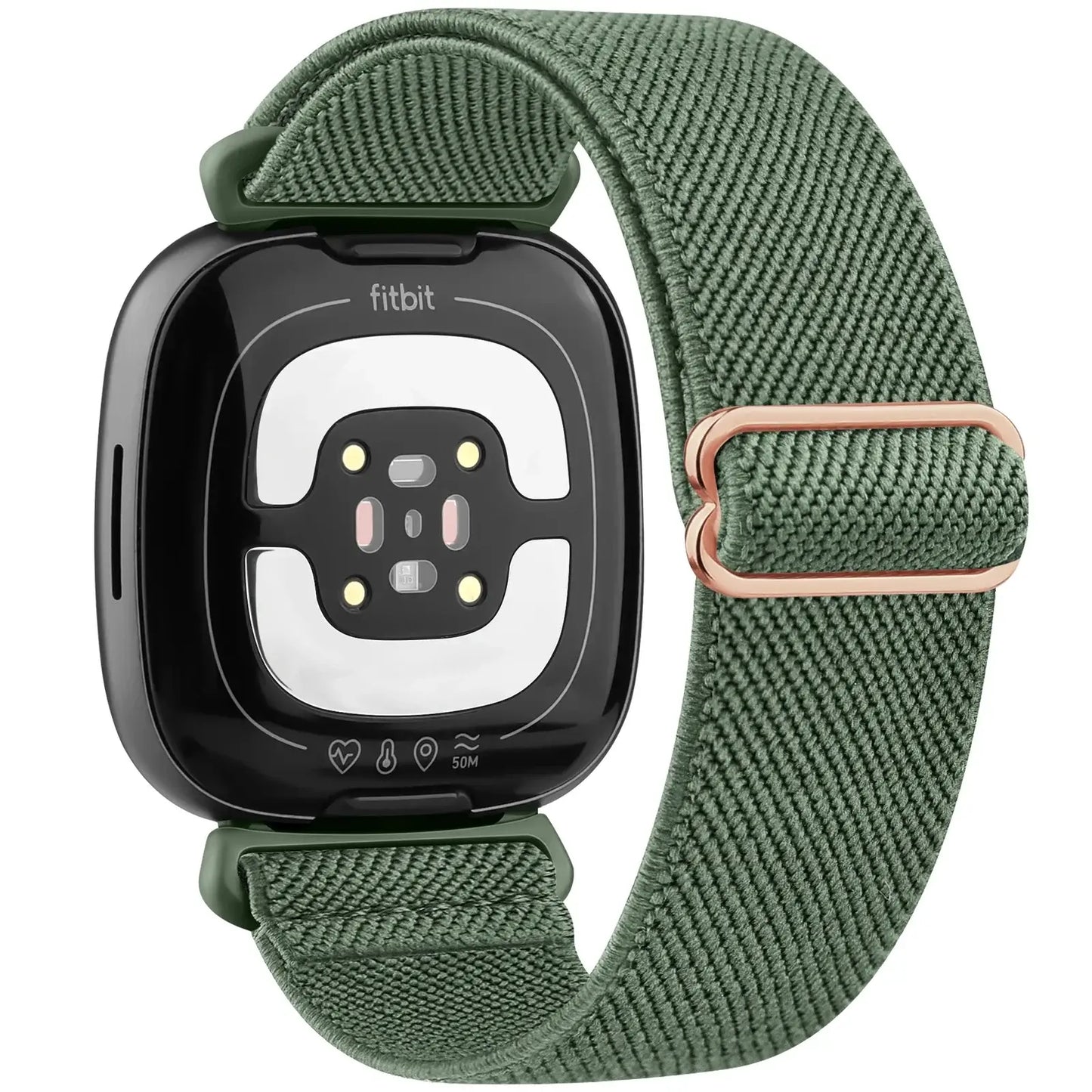 Nylon green band for Fitbit Versa and Sense, combining style and comfort for your smartwatch.