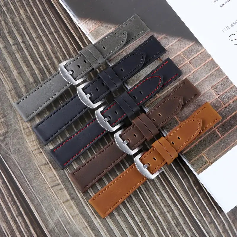 Leather Suunto watch bands in various colors, showcasing sleek designs and durable materials for smartwatch enhancement.