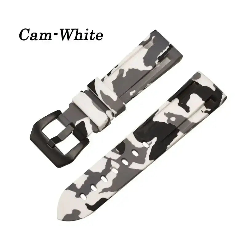 Camouflage white silicone Huawei watch band with black buckle, perfect for a stylish and modern look.