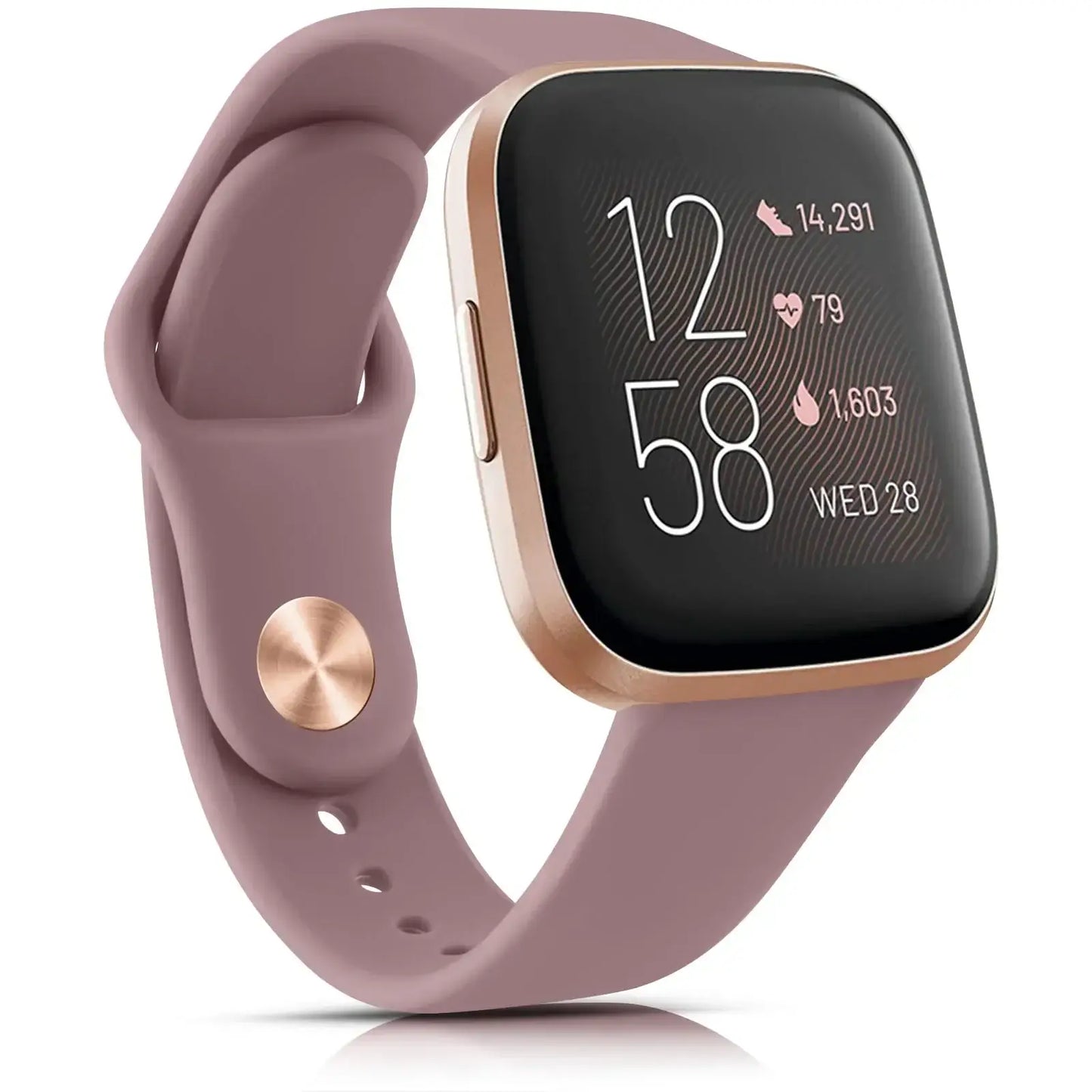 Silicone band for Fitbit Versa in soft pink, enhancing style and comfort for your smartwatch experience.