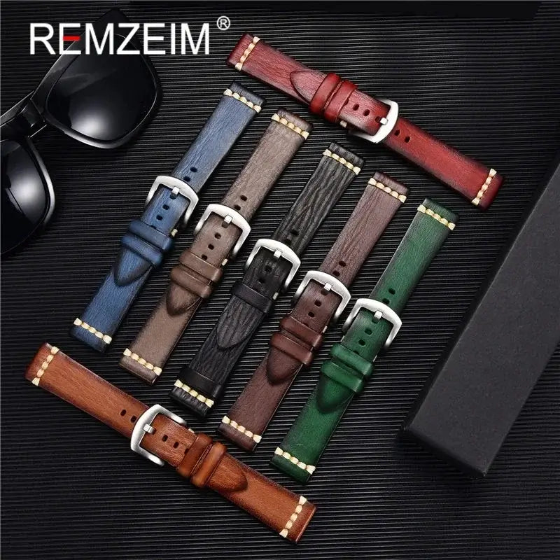 Colorful leather Suunto watch bands displayed with sunglasses, featuring textured patterns and durable materials.