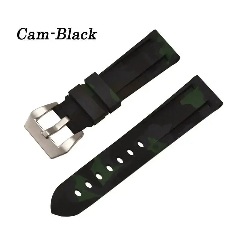 Camouflage black silicone watch band with silver buckle, perfect for a stylish upgrade to your Huawei Watch.