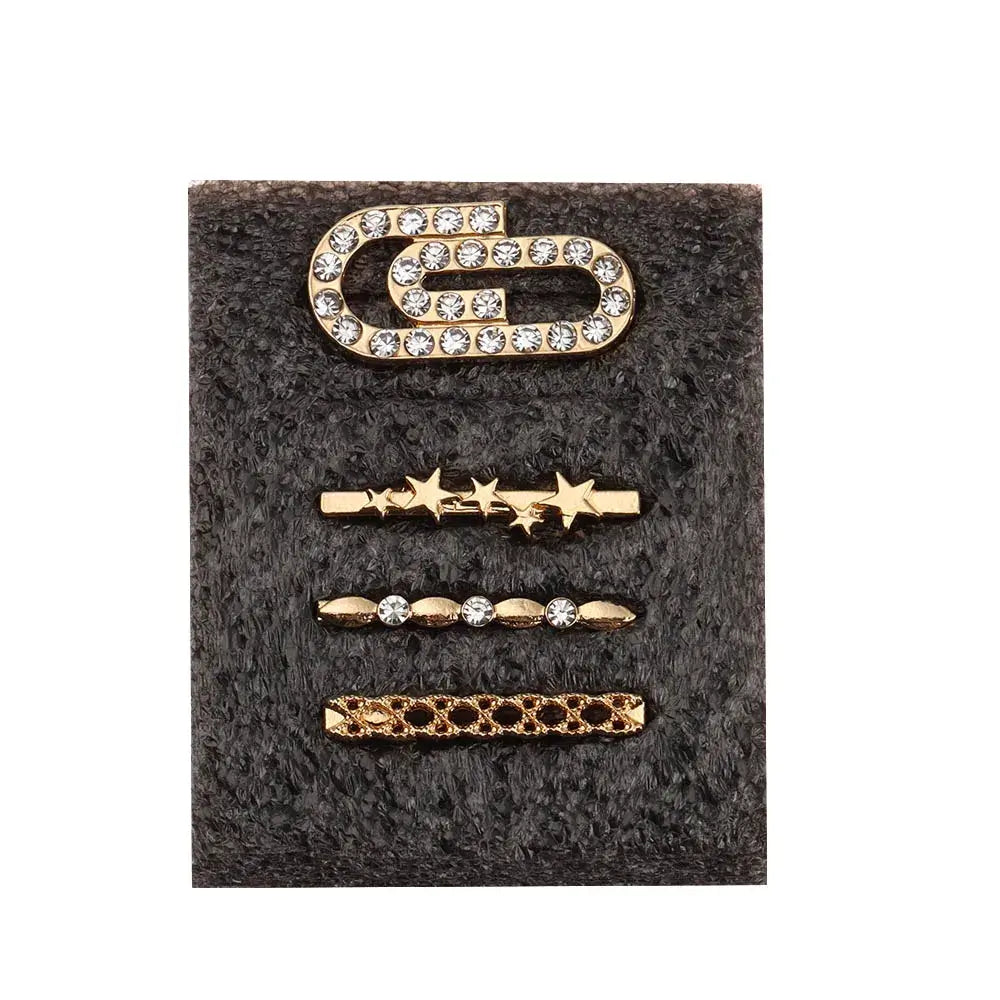 Set of decorative gold metal charms for Apple Watch bands featuring rhinestones and unique designs.