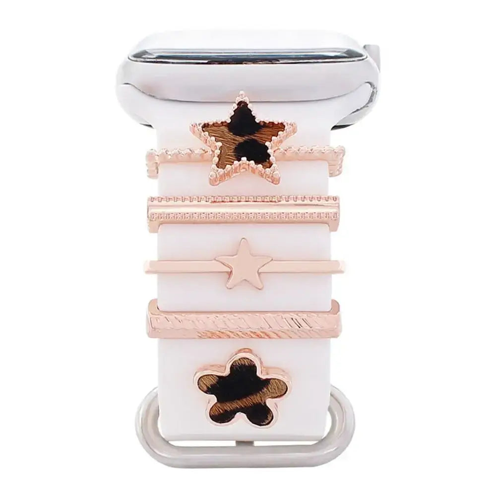 Decorative metal charms for Apple bands in stylish rose gold, enhancing smartwatch aesthetics and functionality.