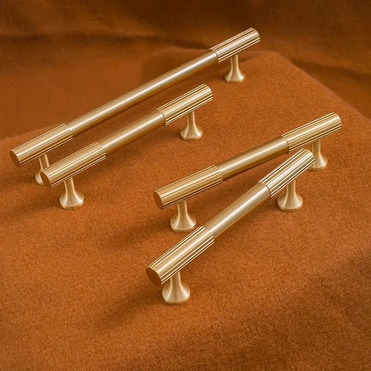 Fluted solid brass cabinet pull in brushed brass