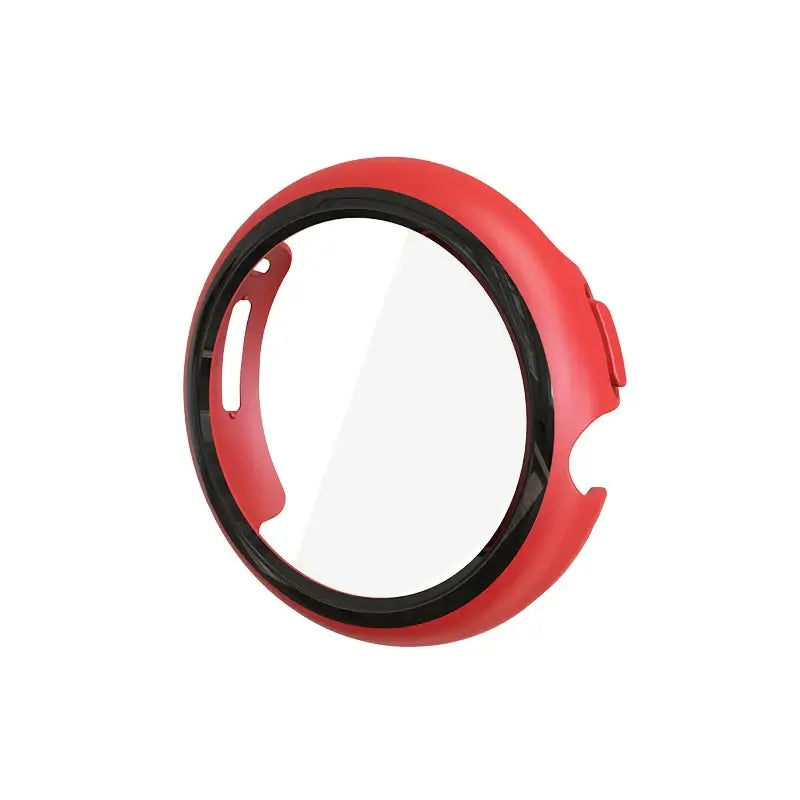 Red protective case for Google Pixel Watches, designed to shield against scratches and impacts while maintaining style.