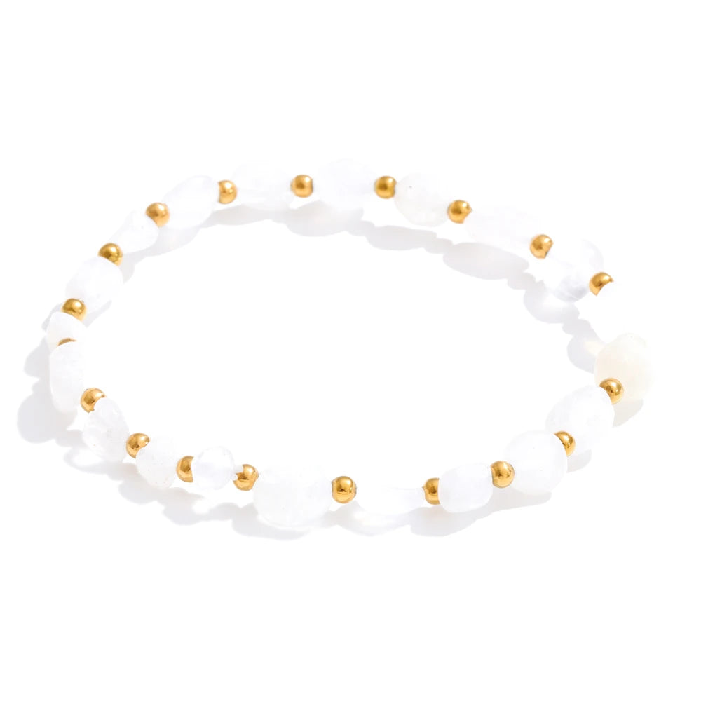 Moonstone Bead Bangle Bracelet, Stainless Steel, photo 1