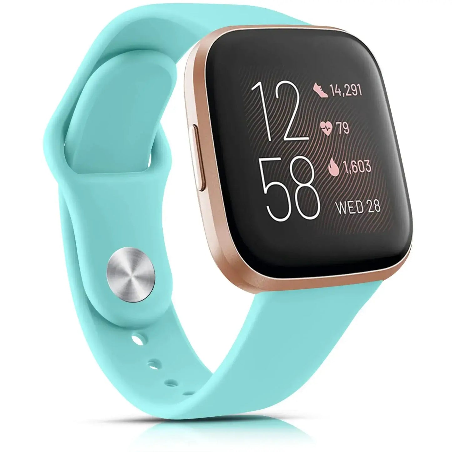 Stylish turquoise silicone band for Fitbit Versa and Sense, perfect for personalizing your smartwatch.