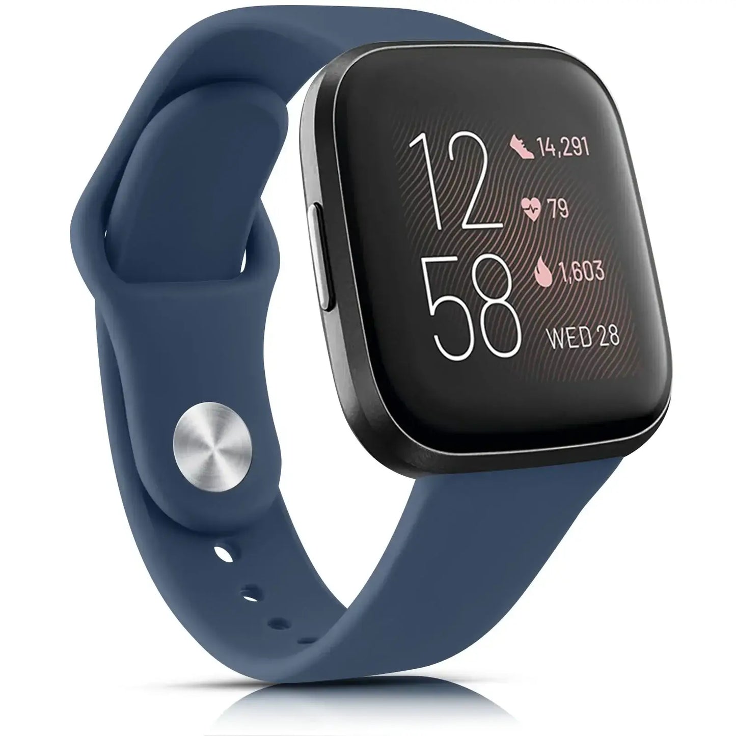 Stylish silicone band for Fitbit Versa, showcasing sleek design and functionality with fitness tracking display.