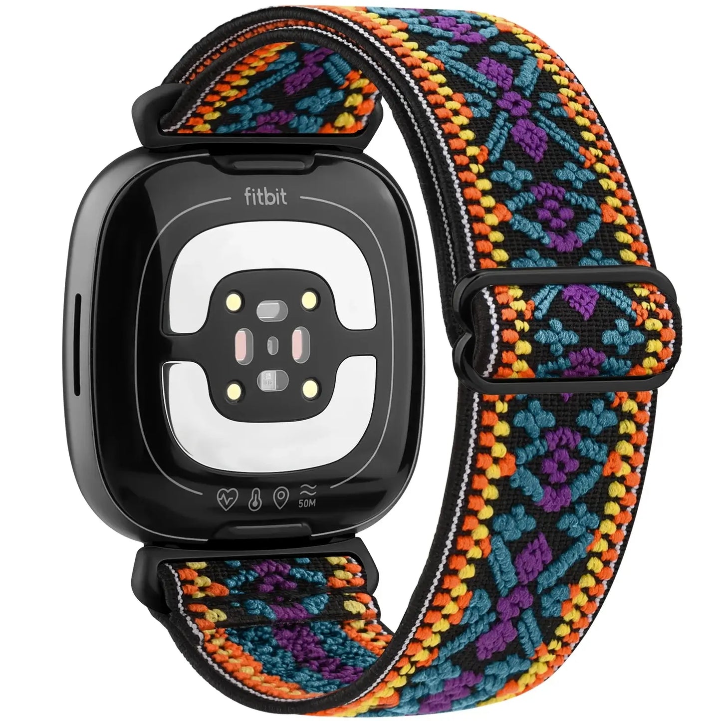 Colorful nylon band for Fitbit Versa and Sense, combining comfort and style in a minimalist design.