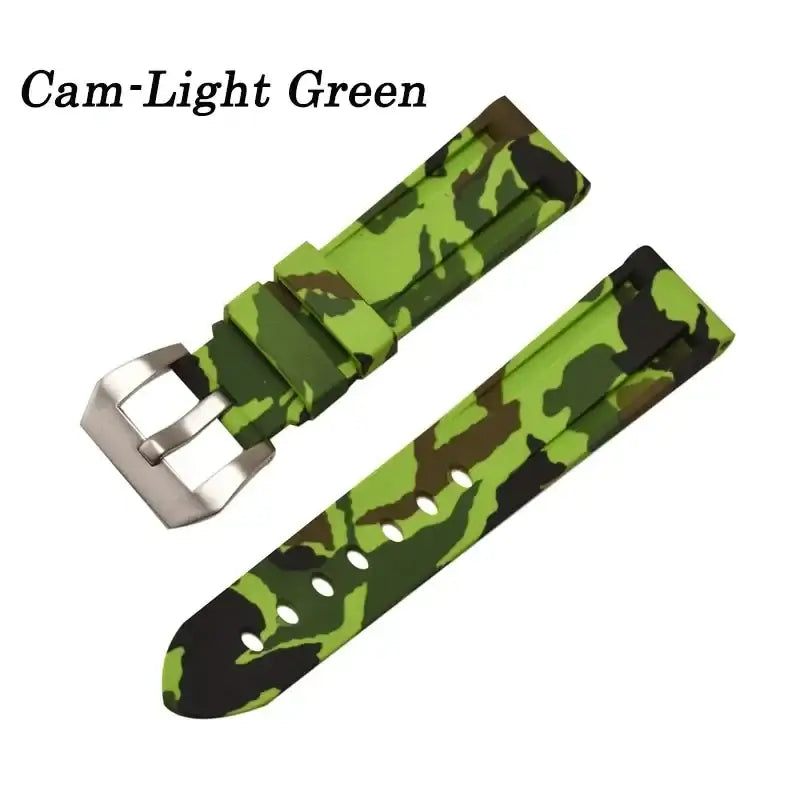 Cam-Light Green silicone watch band for Huawei, featuring a modern camouflage design and sleek metal buckle.