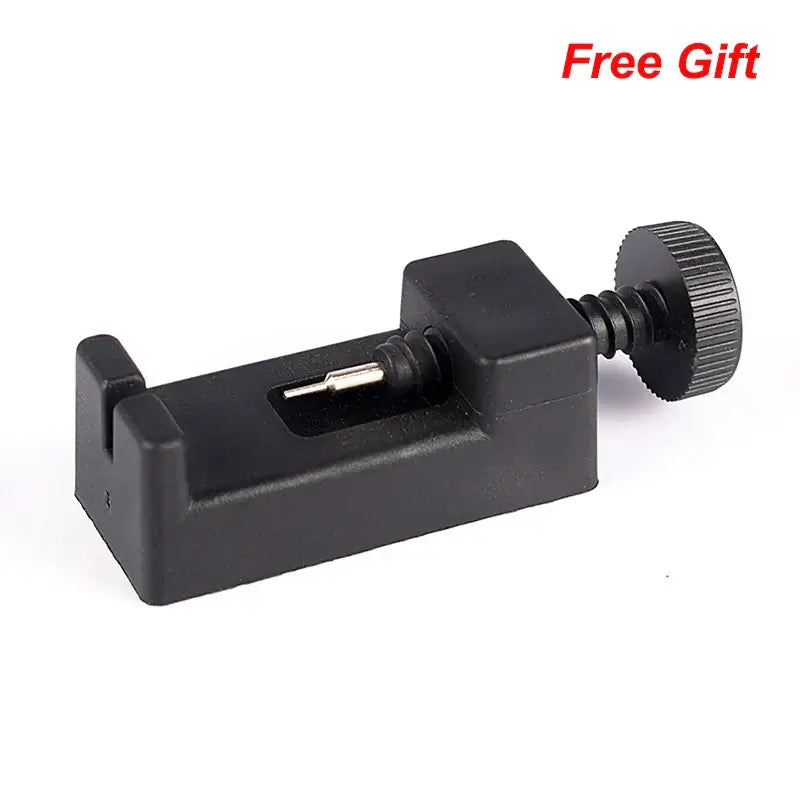 Black watch band tool for easy adjustment, featuring a knob for a secure grip, labeled as a free gift.