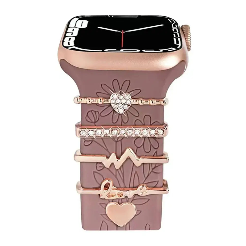 Decorative metal charms for Apple Watch, showcasing elegance and sophistication on a stylish smartwatch band.