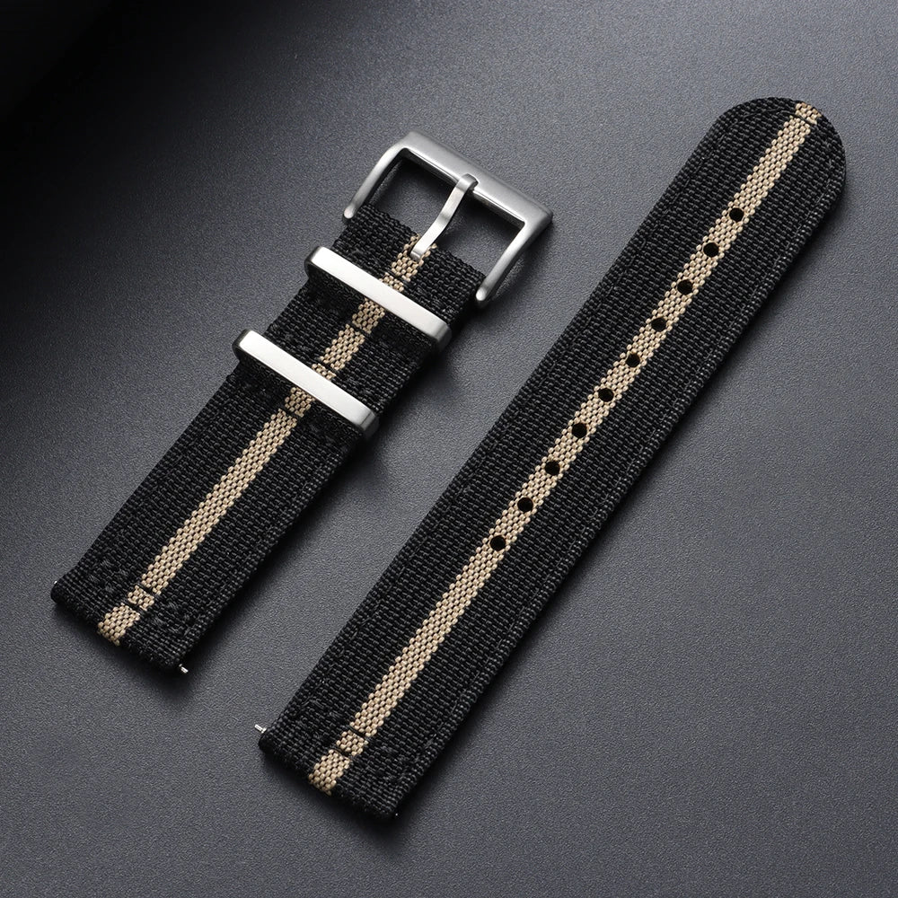 OnePlus Smartwatch Bands Ribbed Nylon Woven Canvas Fabric Quick Release Watch Straps in black and gold
