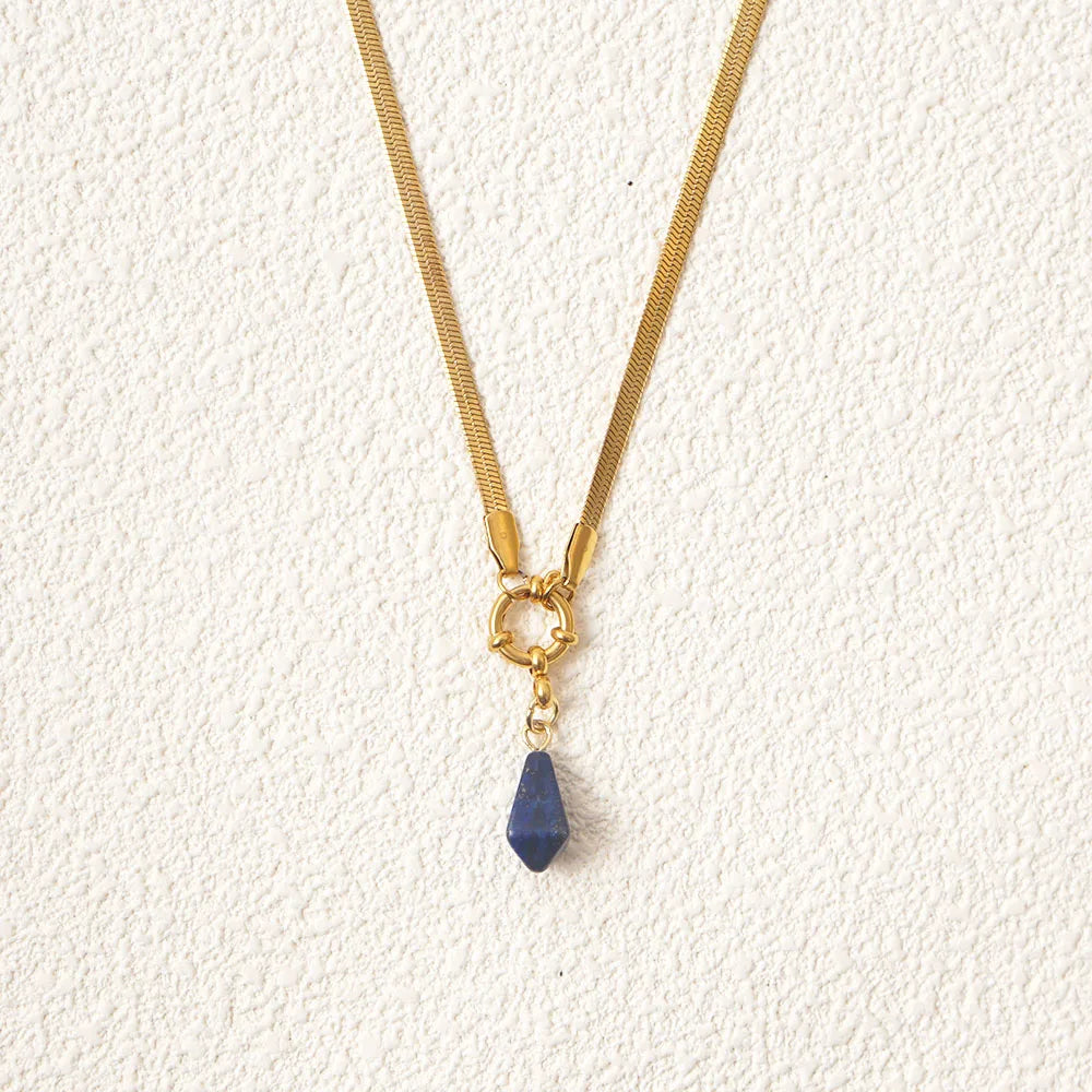 Lapis lazuli drop pendant necklace, gold-tone stainless steel