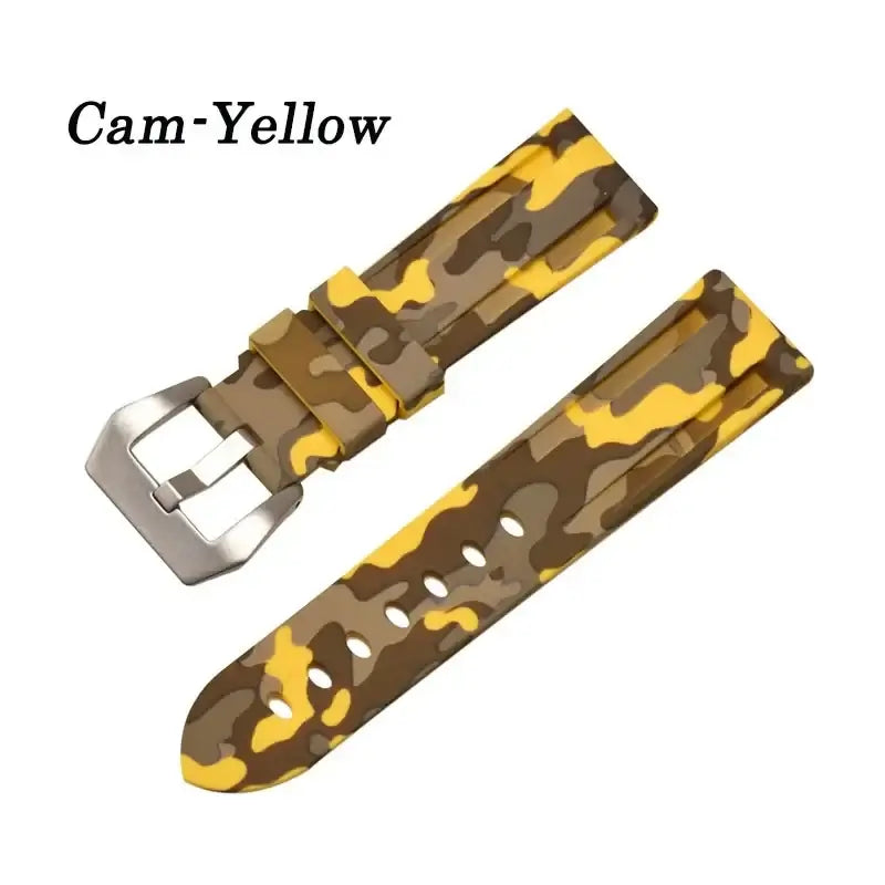 Camouflage yellow silicone watch band for Huawei, blending style and functionality for an upgraded look.