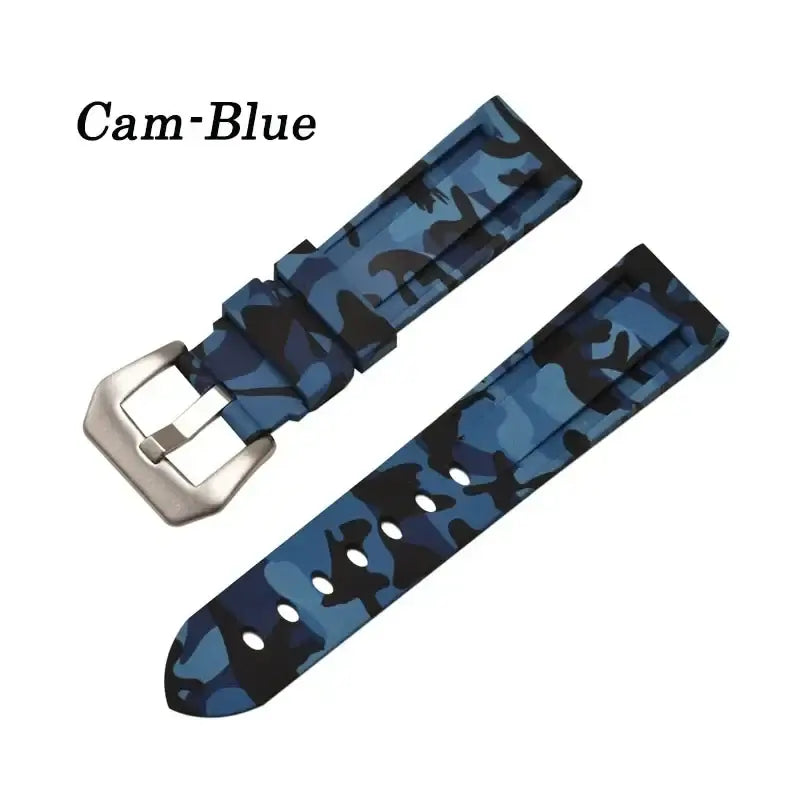Cam-Blue silicone watch band for Huawei, featuring a stylish camouflage design in blue and black tones.