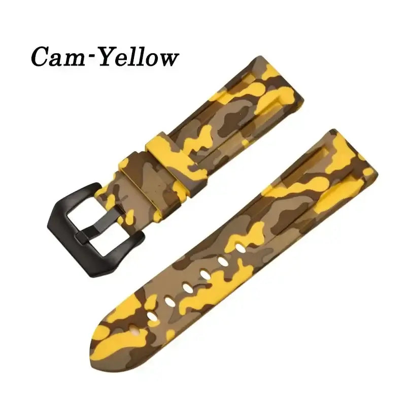 Camouflage yellow silicone watch band for Huawei, featuring a stylish design and durable material.
