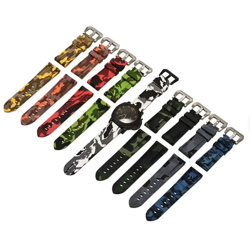 Colorful camo silicone watch bands for Huawei, showcasing a variety of styles and designs for modern aesthetics.