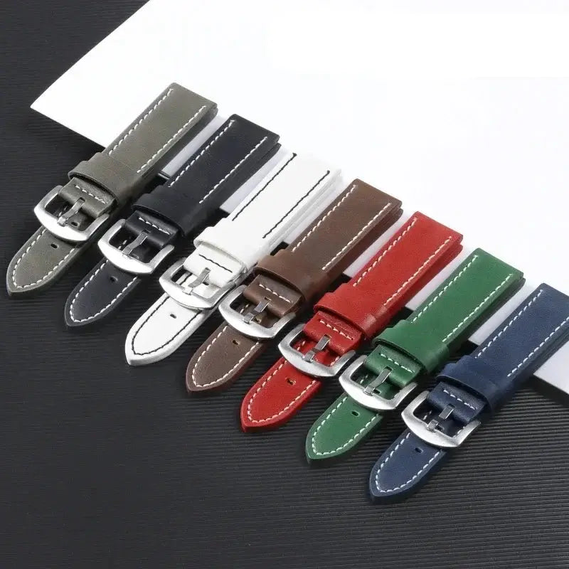 Variety of leather Suunto watch bands in multiple colors, showcasing modern designs and durable materials.