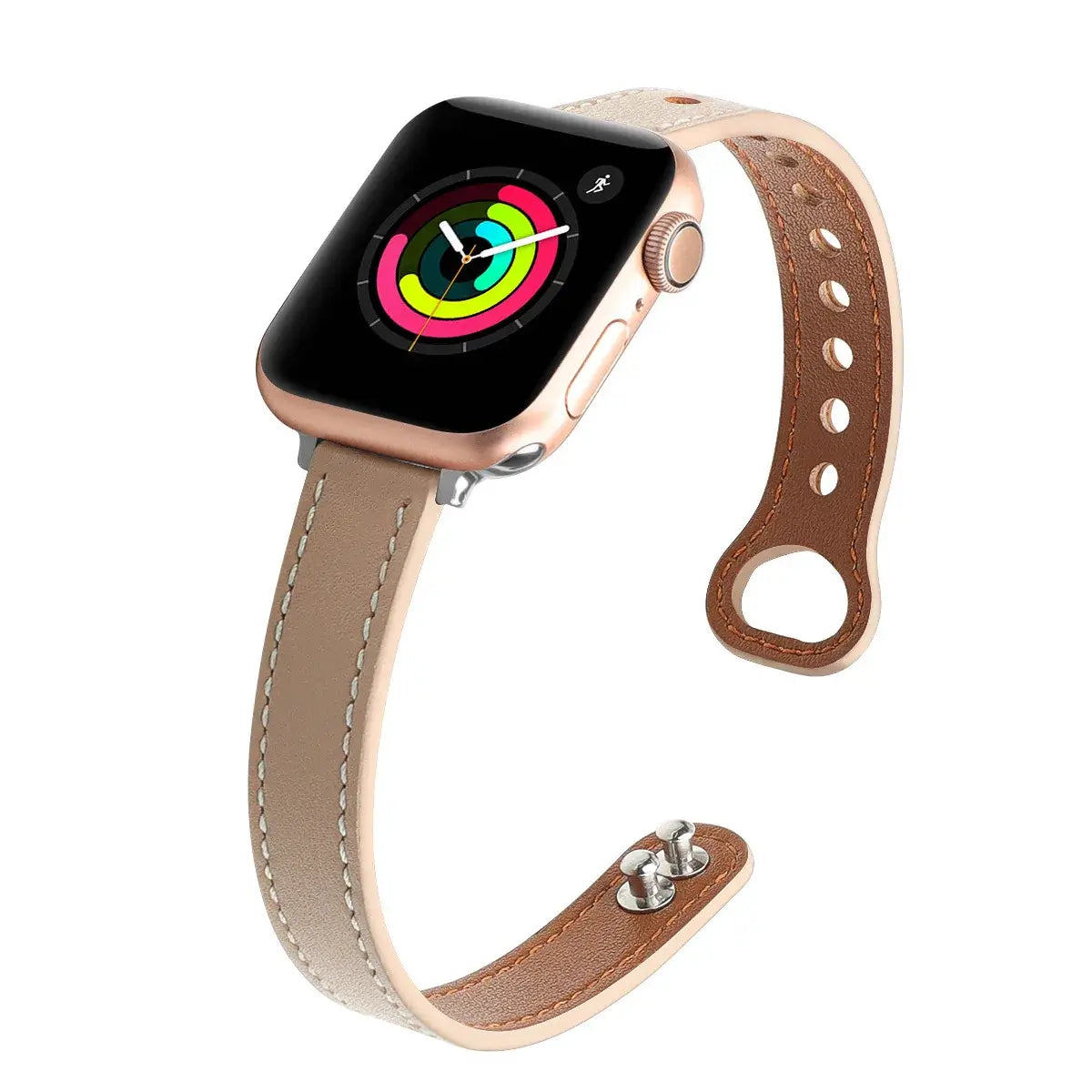 Thin leather Apple Watch band in beige, showcasing elegance and style, perfect for enhancing your smart watch.