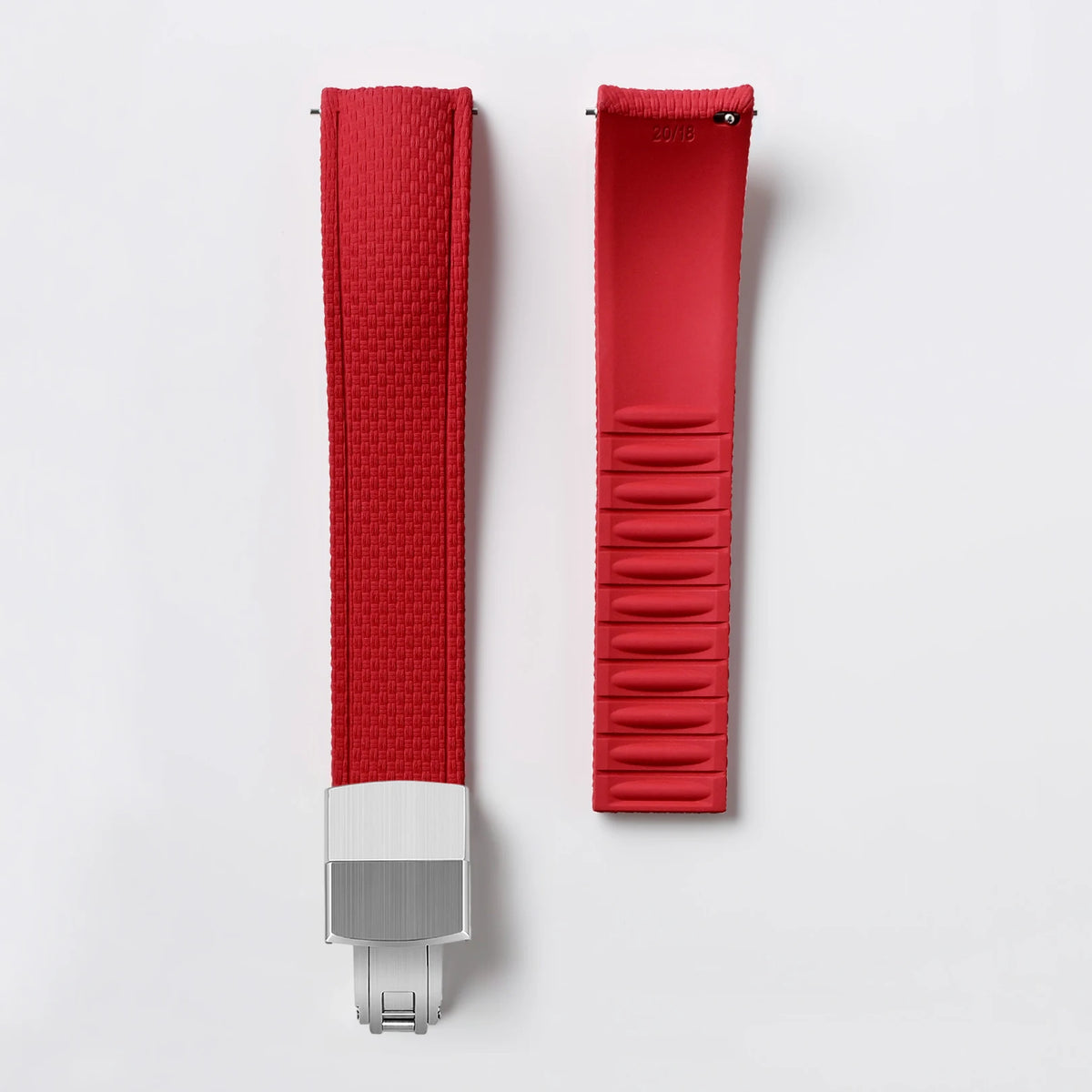 Garmin Curved-End FKM Rubber Band in Red with Silver Clasp