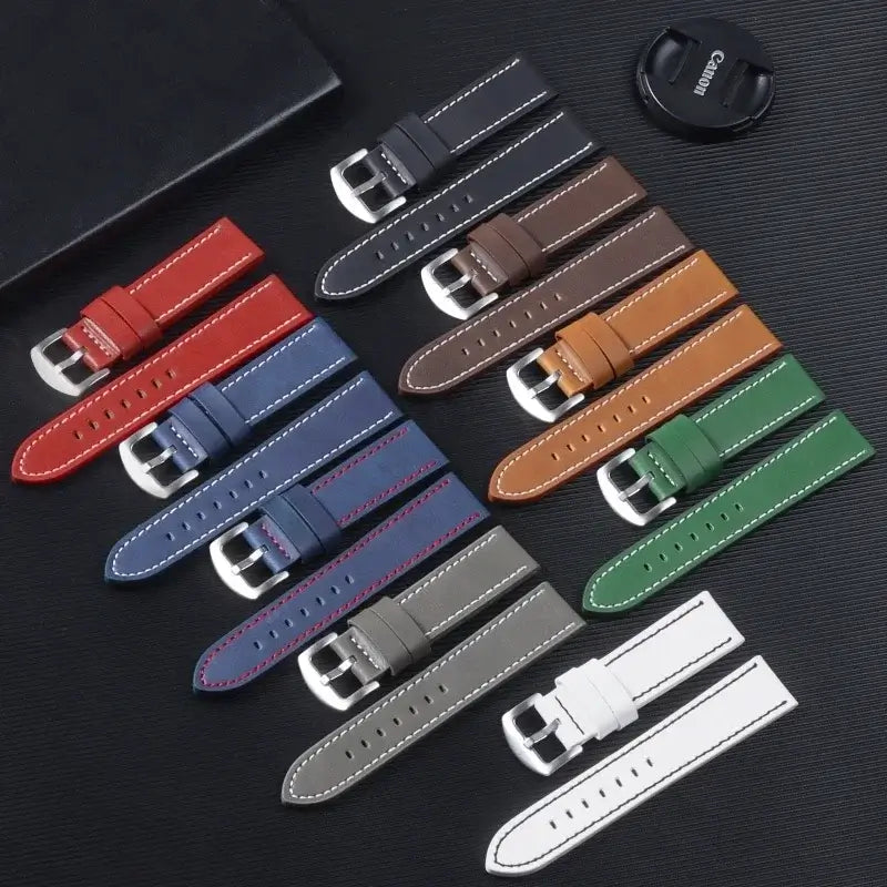 A variety of leather Suunto watch bands in multiple colors, showcasing sleek design and durable materials for smartwatches.