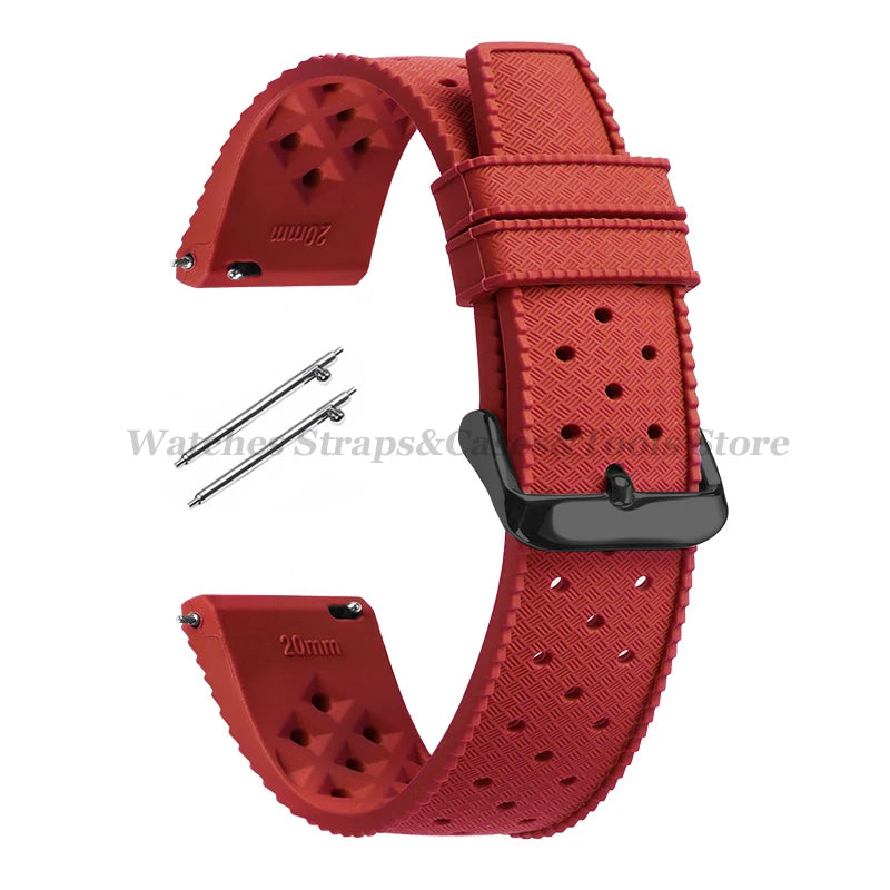 Garmin 18/20/22mm Quick Release Tropic-Style Silicone Band in Red with Black Buckle