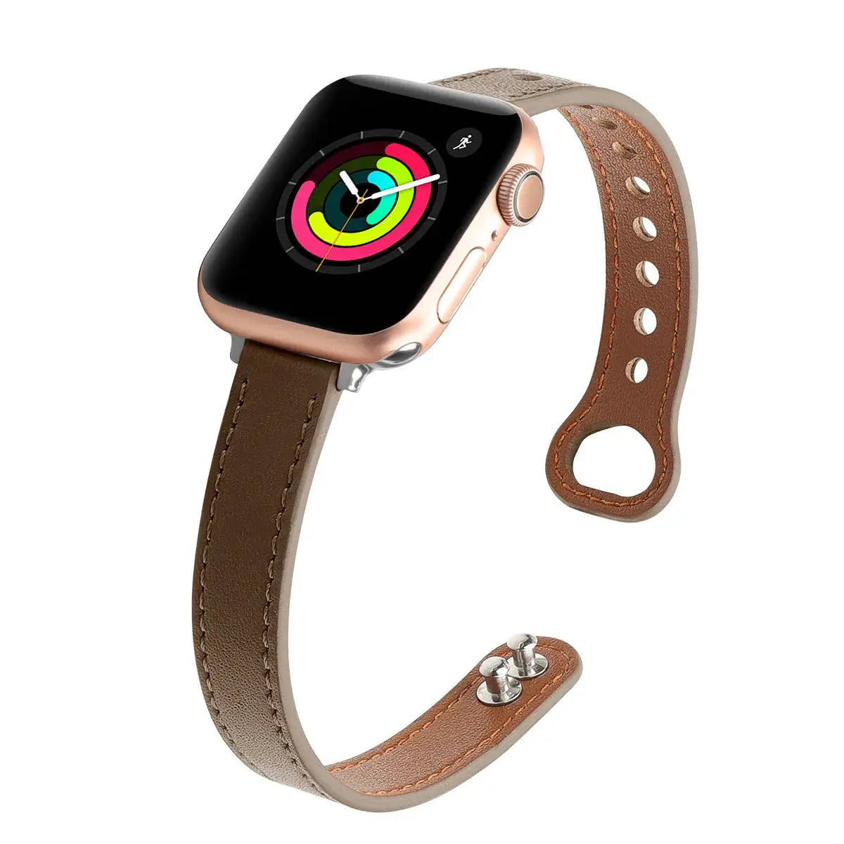 Thin leather Apple Watch band in olive green with stylish design, perfect for enhancing your smart watch accessories.