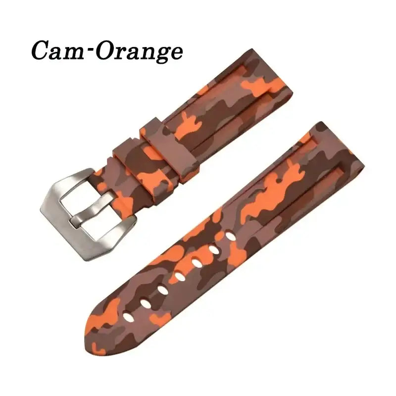 Stylish camo-orange silicone watch band for Huawei, perfect for a rugged look and modern appeal.