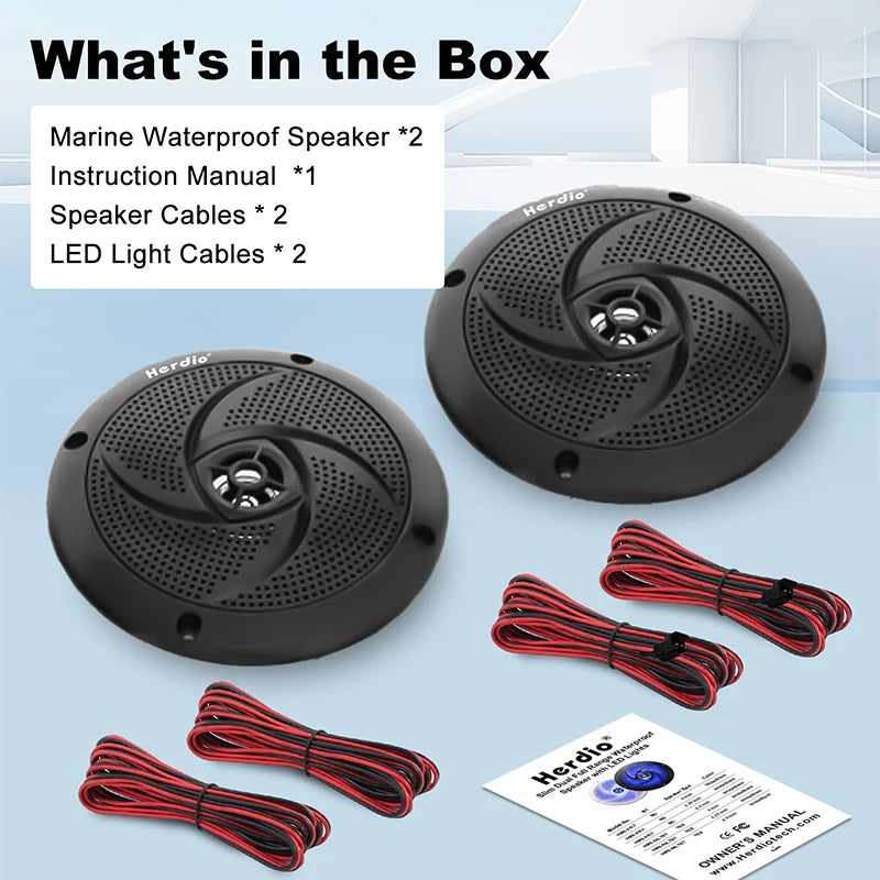 4 in LED Marine Speakers for Golf Carts, Slim Waterproof, Pair