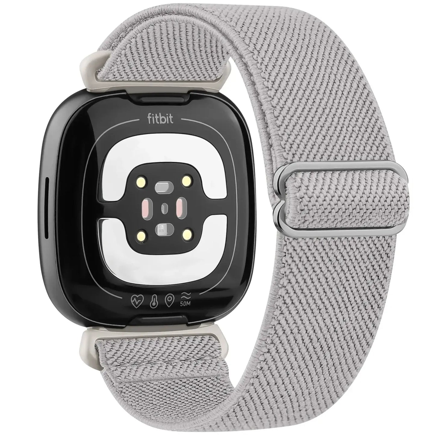 Stylish gray nylon band on Fitbit Versa for comfort and enhanced smartwatch aesthetics. Perfect for everyday wear.