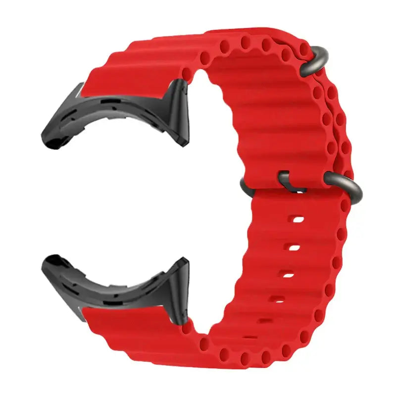 Red silicone strap for Google Pixel Watches, durable and stylish, suitable for Pixel 1, 2, and 3 (41mm) models.